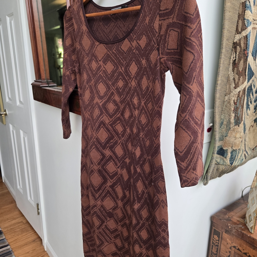 Peruvian Connection Dark Brown Patterned Knit Dress